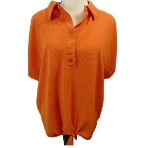 Adrienne Vittadini Women's Large Blouse Button Collared Tied Front Polyester